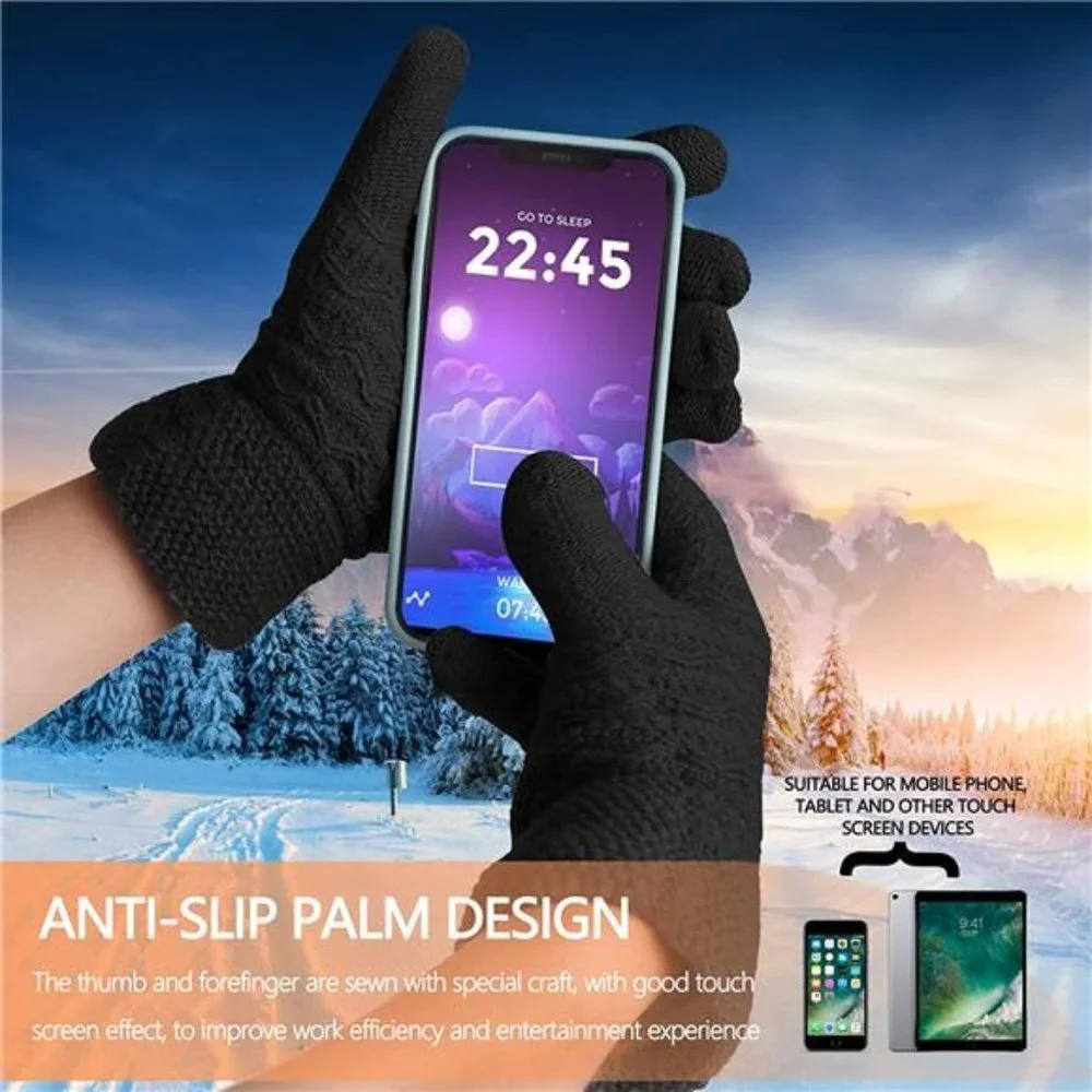 Women's Thermal Cable Knit Wool Fleece Lined Glove for Cold Weather, Black
